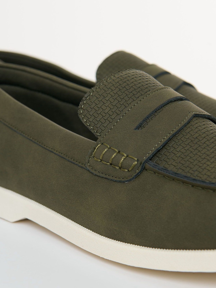 Threadbare Green Textured Faux Suede Penny Loafers - Image 4 of 4