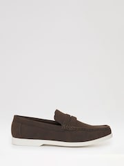Threadbare Brown Faux Suede Penny Loafers - Image 1 of 4
