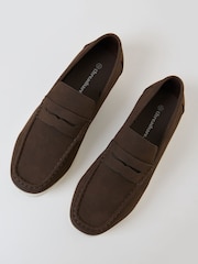 Threadbare Brown Faux Suede Penny Loafers - Image 2 of 4