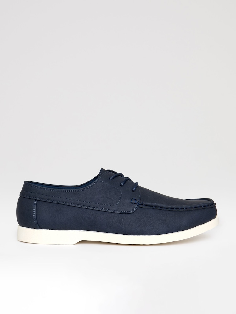 Threadbare Blue Faux Suede Boat Shoes - Image 1 of 4