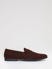 Threadbare Brown Faux Suede Penny Loafers - Image 1 of 4