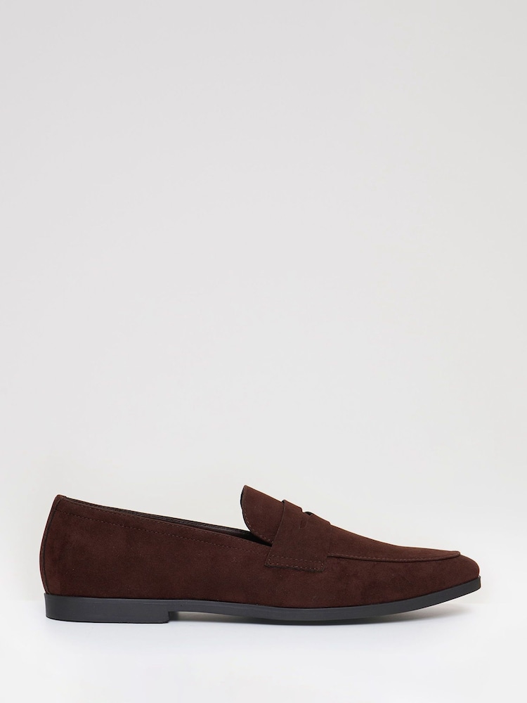 Threadbare Brown Faux Suede Penny Loafers - Image 1 of 4
