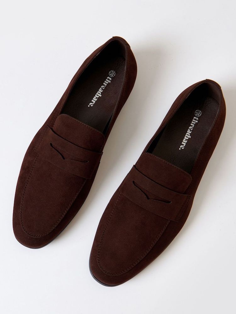 Threadbare Brown Faux Suede Penny Loafers - Image 2 of 4