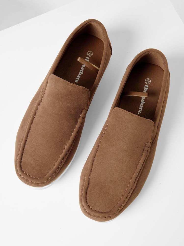 Threadbare Brown Faux Suede Slip On Loafers - Image 2 of 4