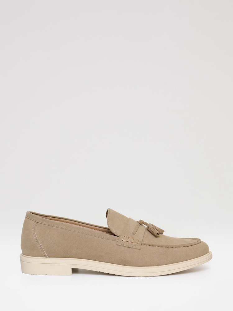 Threadbare Beige Faux Suede Tassel Loafers - Image 1 of 4