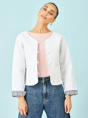 Yumi White Cropped Reversible Cotton Quilted Jacket - Image 1 of 4