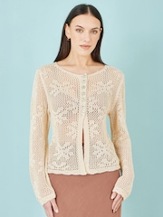 Yumi Natural Flower Crochet Button Up Cardigan - Image 2 of 4