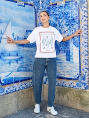 Yumi White Retro Relaxed Sardines With Lemon Print Cotton T-Shirt - Image 2 of 5