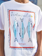Yumi White Retro Relaxed Sardines With Lemon Print Cotton T-Shirt - Image 4 of 5