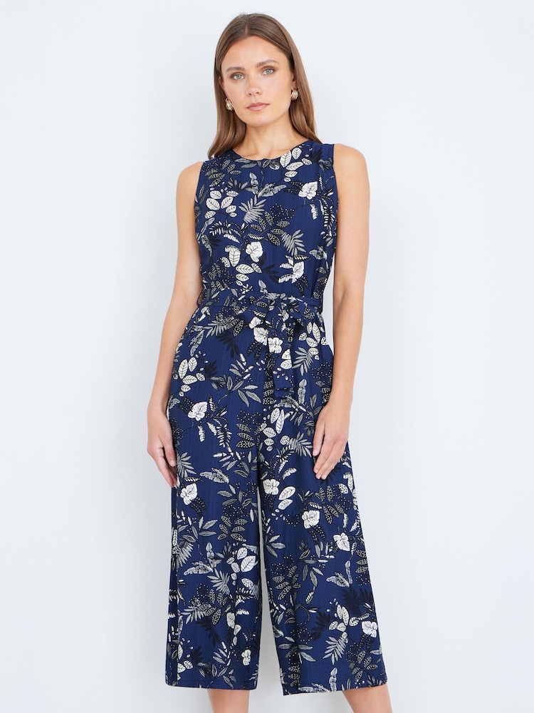 Yumi Blue Leaf Culotte Jumpsuit - Image 1 of 5