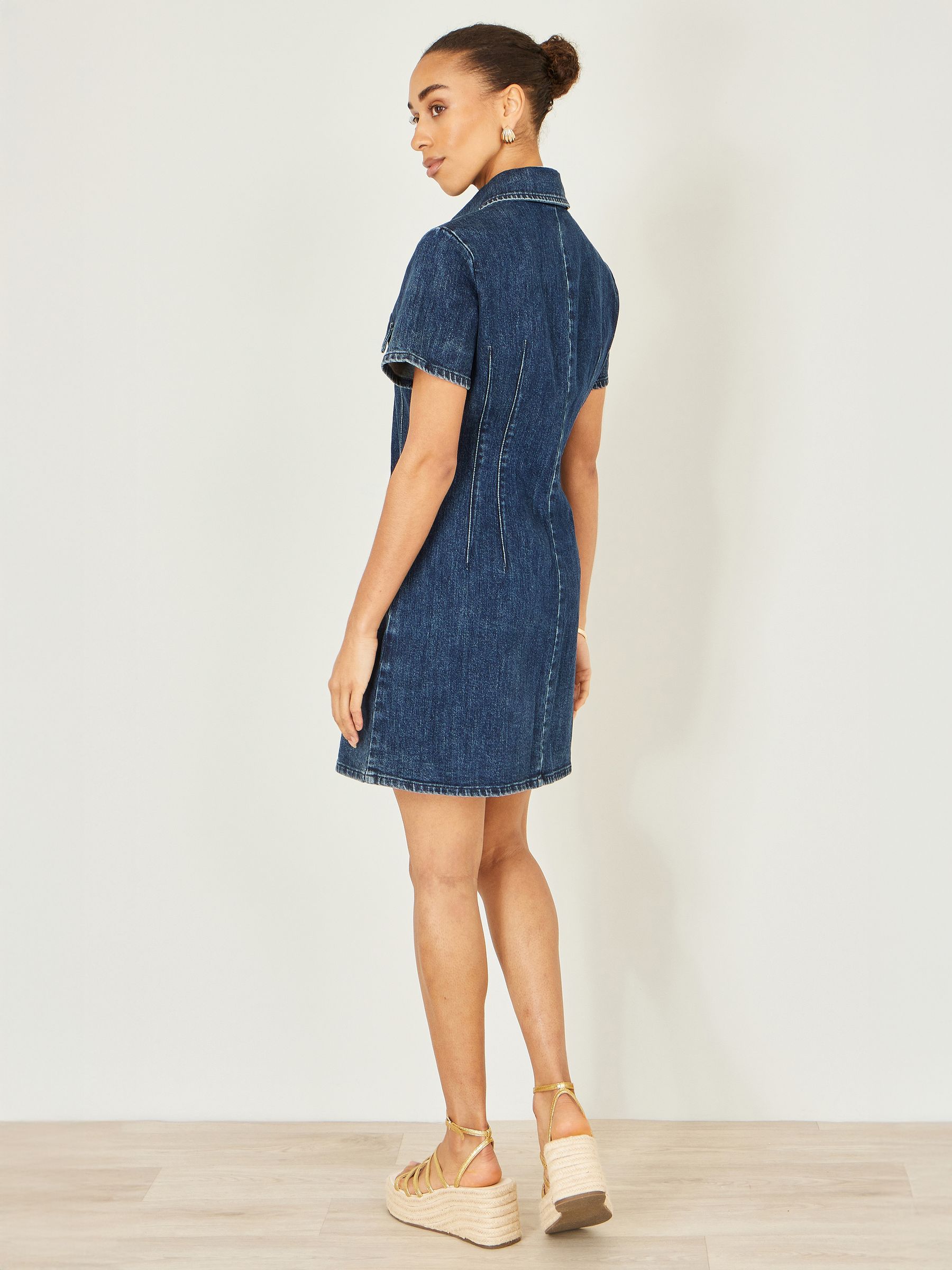 Buy Yumi Blue Denim Stretch Shirt Dress With Pocket Details from