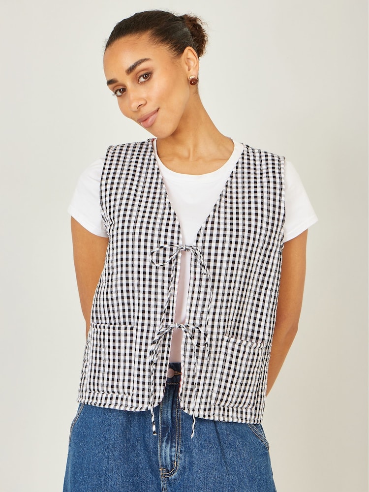 Yumi Black Gingham Reversible Tie Waistcoat - Image 2 of 4