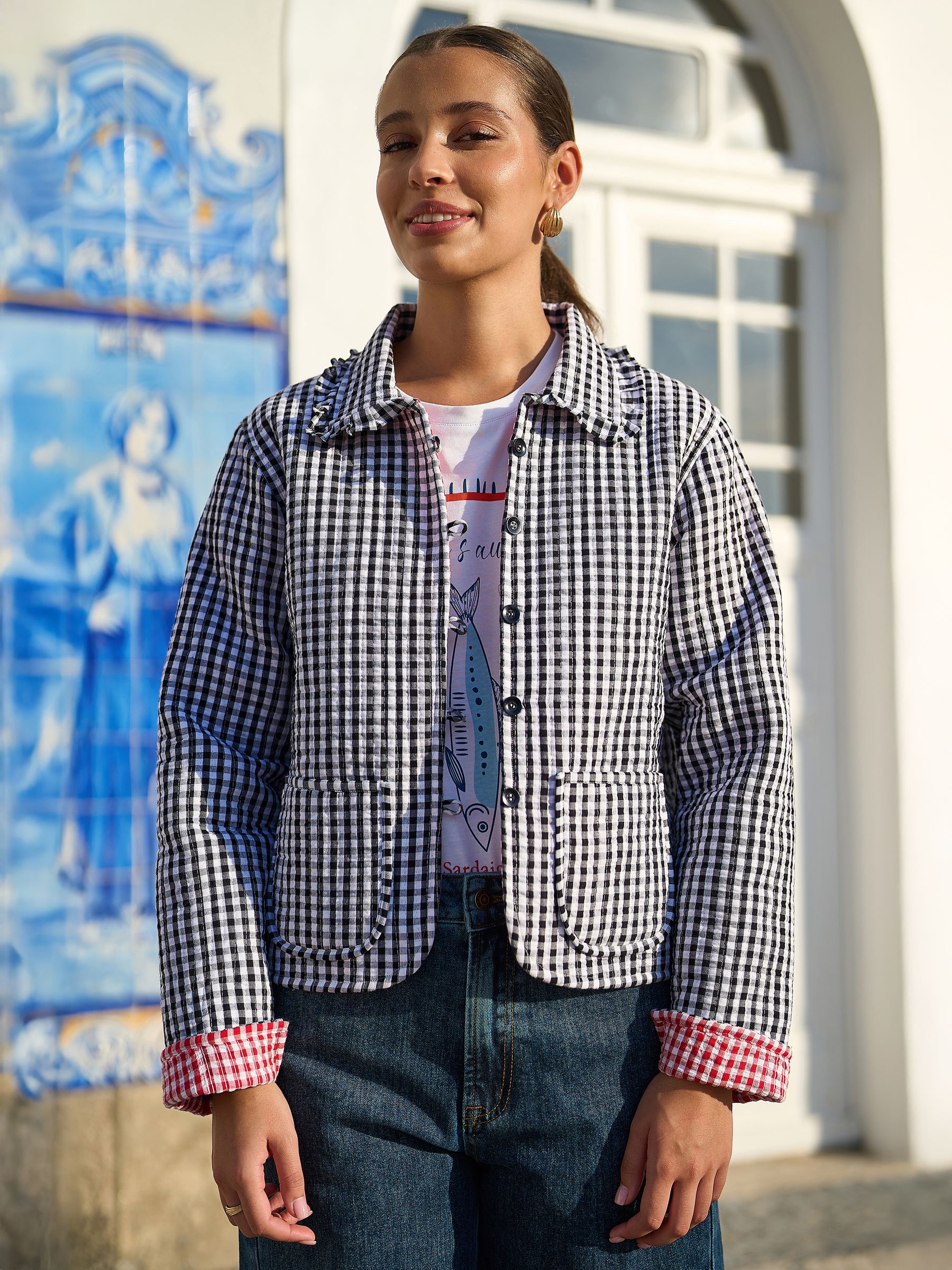 Buy Yumi Black Gingham Frill Collar Jacket from Next USA