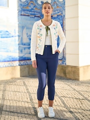 Yumi Cream Crochet Knitted Tie Front Cardigan With Floral Embroidery - Image 2 of 5