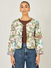 Yumi White Printed Reversible Cotton Quilted Jacket - Image 1 of 4