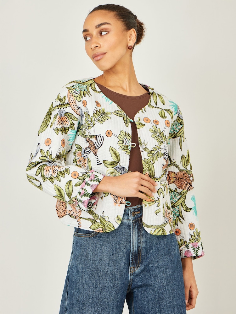 Yumi White Printed Reversible Cotton Quilted Jacket - Image 2 of 4