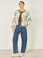Yumi White Printed Reversible Cotton Quilted Jacket - Image 3 of 4