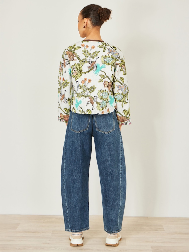 Yumi White Printed Reversible Cotton Quilted Jacket - Image 4 of 4