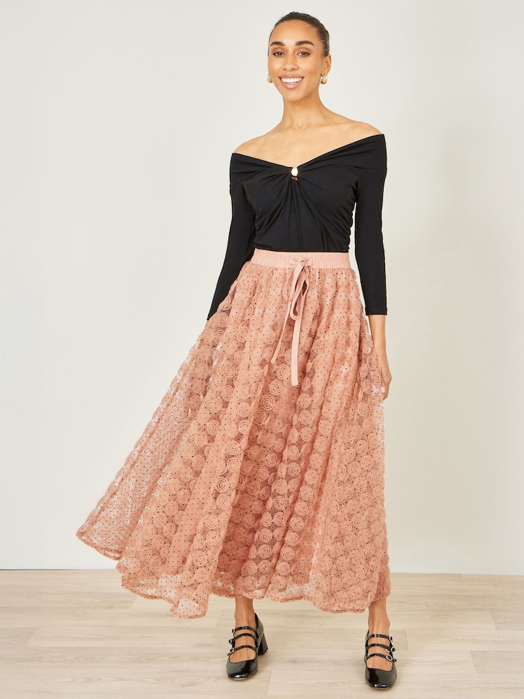 Yumi Pink Spot And Rose Tulle Skirt - Image 1 of 4 Yumi Pink Spot And Rose Tulle Skirt - Image 1 of 4