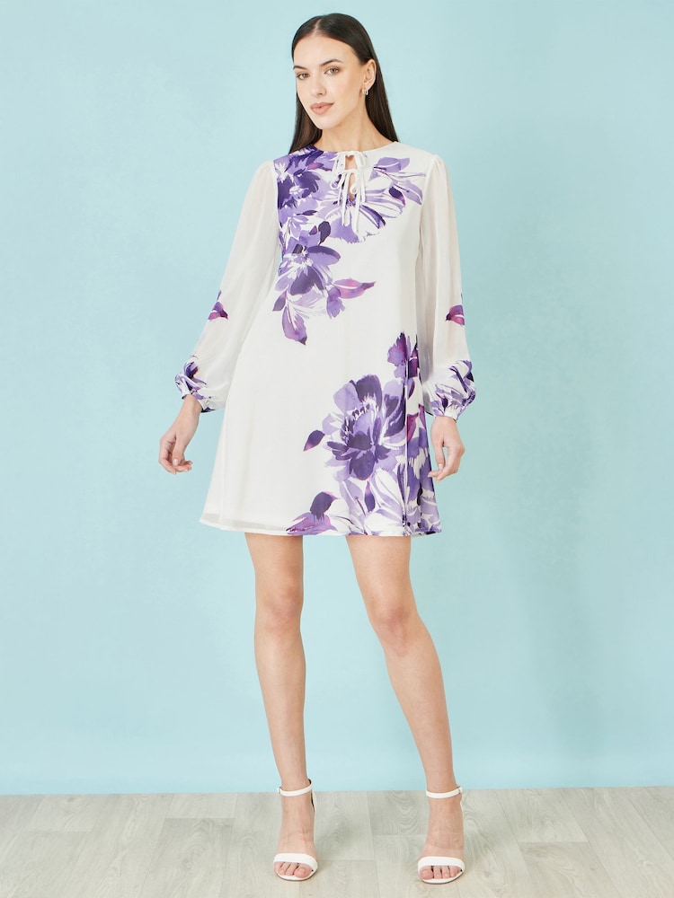 Yumi Purple Floral Placement Tunic With Keyhole Neckline - Image 2 of 5 Yumi Purple Floral Placement Tunic With Keyhole Neckline - Image 2 of 5