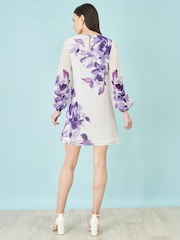 Yumi Purple Floral Placement Tunic With Keyhole Neckline - Image 3 of 5