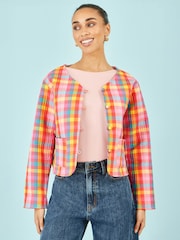 Yumi Pink Check Cropped Reversible Cotton Quilted Jacket - Image 2 of 4