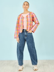 Yumi Pink Check Cropped Reversible Cotton Quilted Jacket - Image 3 of 4