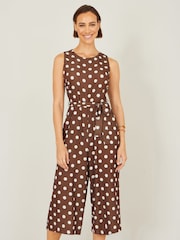 Yumi Brown Polka Dot Culotte Jumpsuit - Image 1 of 5