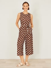 Yumi Brown Polka Dot Culotte Jumpsuit - Image 2 of 5