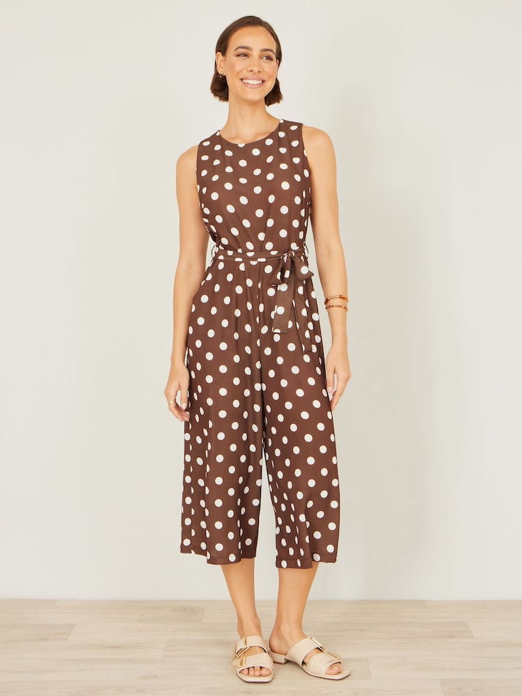 Yumi Brown Polka Dot Culotte Jumpsuit - Image 5 of 5 Yumi Brown Polka Dot Culotte Jumpsuit - Image 5 of 5