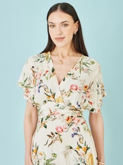 Yumi Viscose Floral Print Midi Dress With Ruched Waist - Image 4 of 5