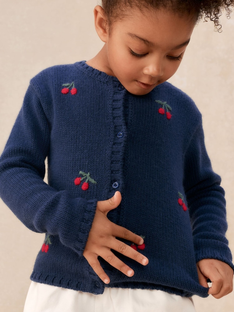 The White Company Blue Cotton Blend Cherry Cardigan - Image 2 of 5