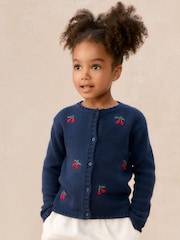 The White Company Blue Cotton Blend Cherry Cardigan - Image 3 of 5