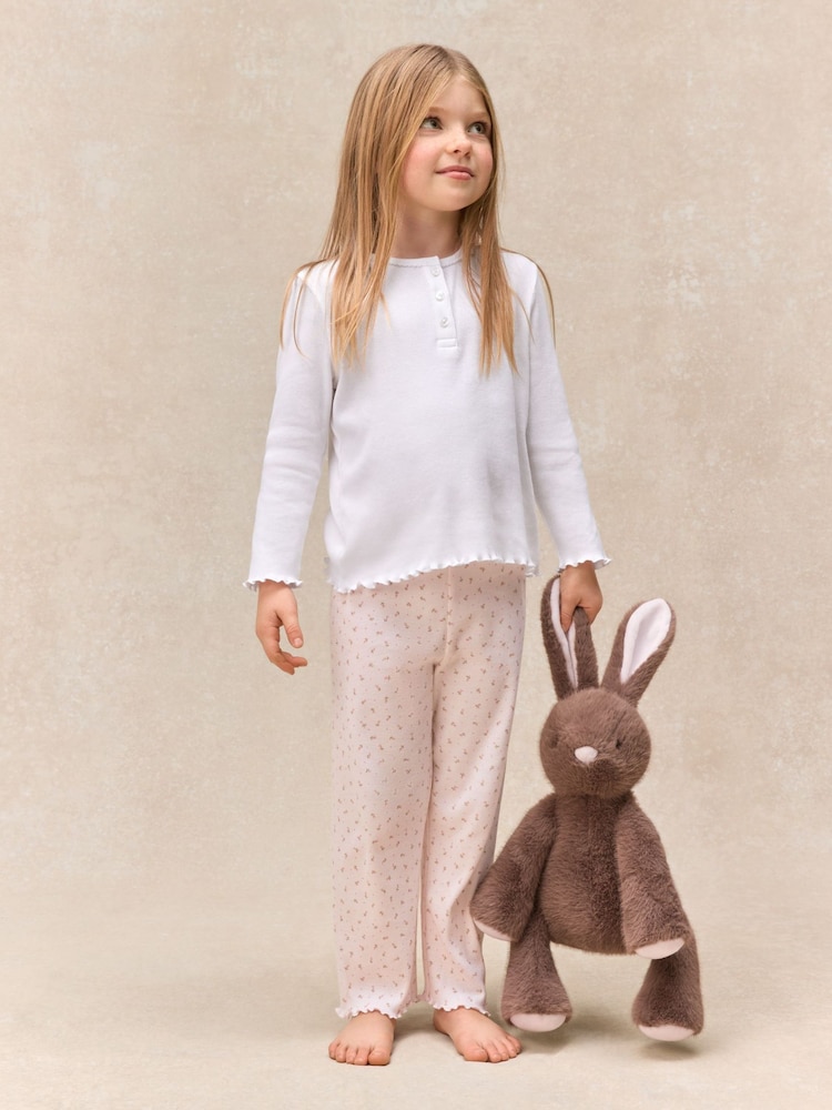 The White Company Cotton Blend Rib Megan Floral Relaxed Fit Pyjamas - صورة 1 من 5 The White Company Cotton Blend Rib Megan Floral Relaxed Fit Pyjamas - صورة 1 من 5