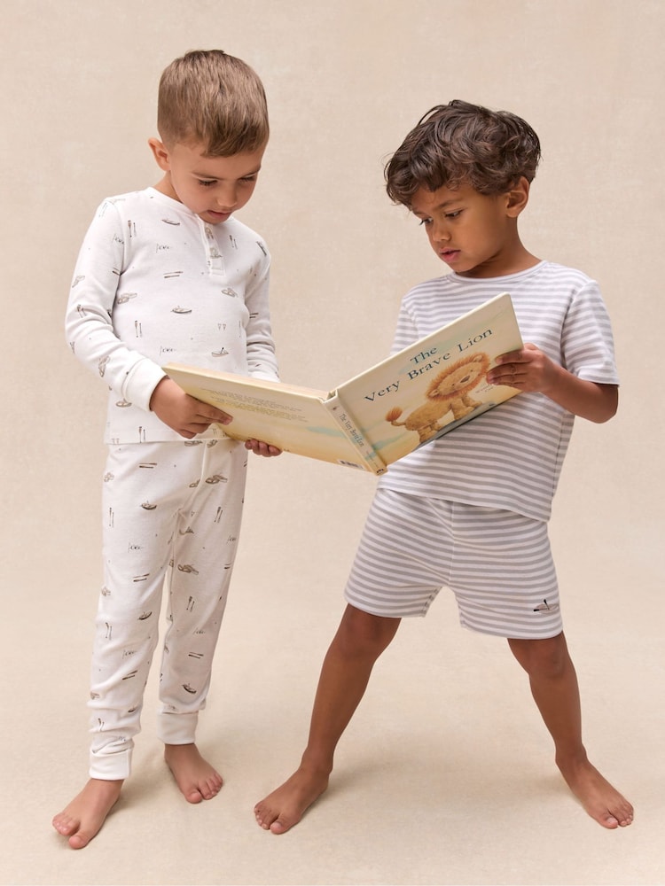 The White Company White Cotton Blend Lakehouse & Stripe Slim Fit Pyjamas Set Of 2 - Image 1 of 7