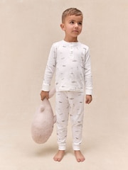 The White Company White Cotton Blend Lakehouse & Stripe Slim Fit Pyjamas Set Of 2 - Image 2 of 7