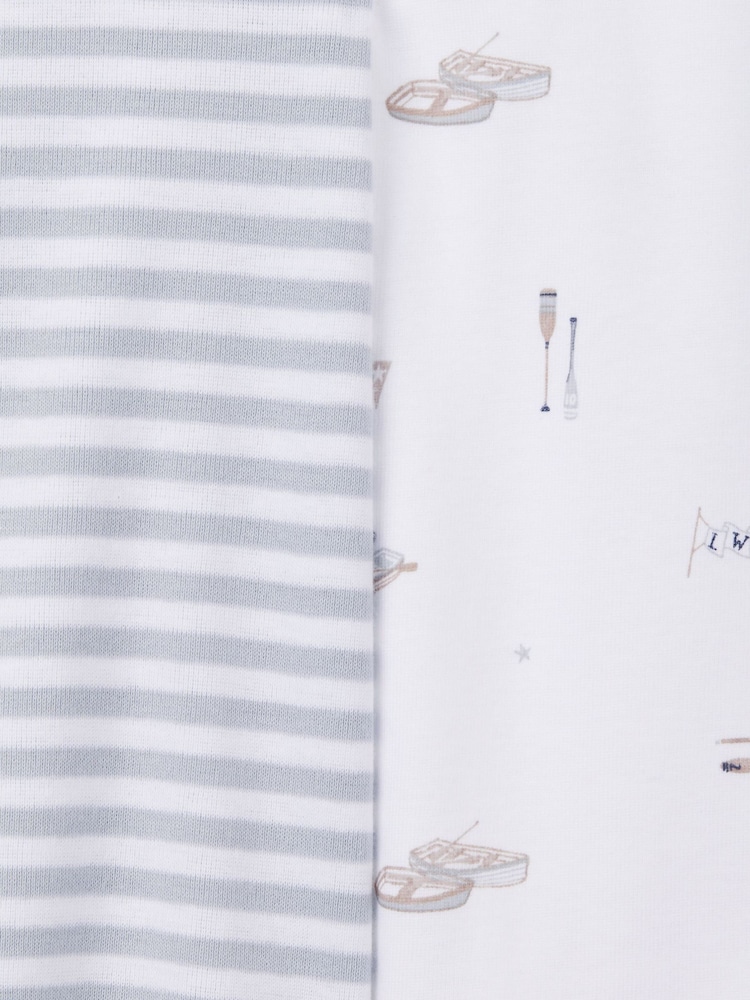 The White Company White Cotton Blend Lakehouse & Stripe Slim Fit Pyjamas Set Of 2 - Image 7 of 7