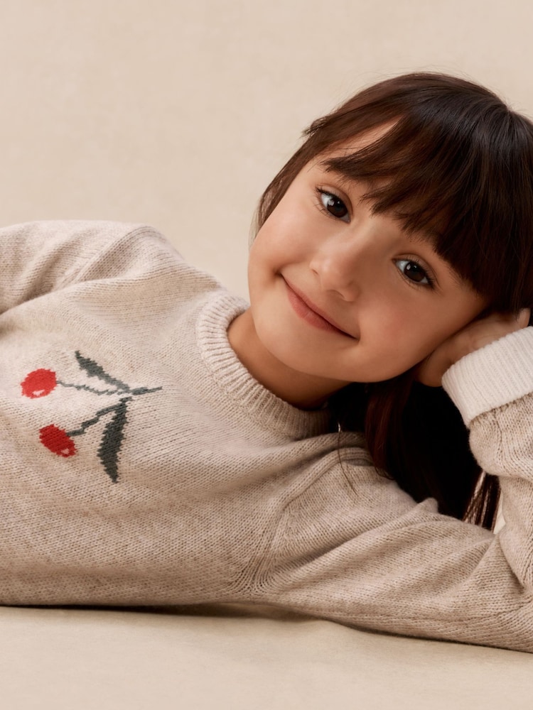 The White Company Natural Cotton Blend Cherry Jumper - Image 1 of 5 The White Company Natural Cotton Blend Cherry Jumper - Image 1 of 5