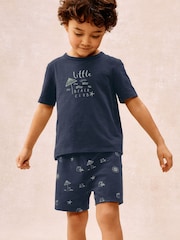 The White Company Blue Cotton Blend Glow In The Dark Beach Club Relaxed Shortie T-Shirt and Short Set - Image 1 of 5