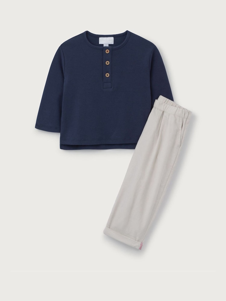 The White Company White Cotton Blend Henley Top & Cord Trousers Set - Image 1 of 5