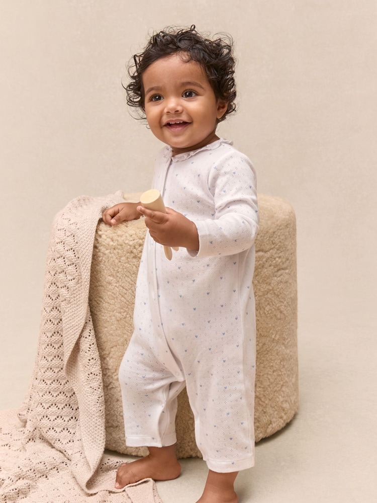 The White Company Cotton Heart Pointelle Frill Collar Sleepsuit - صورة 1 من 5