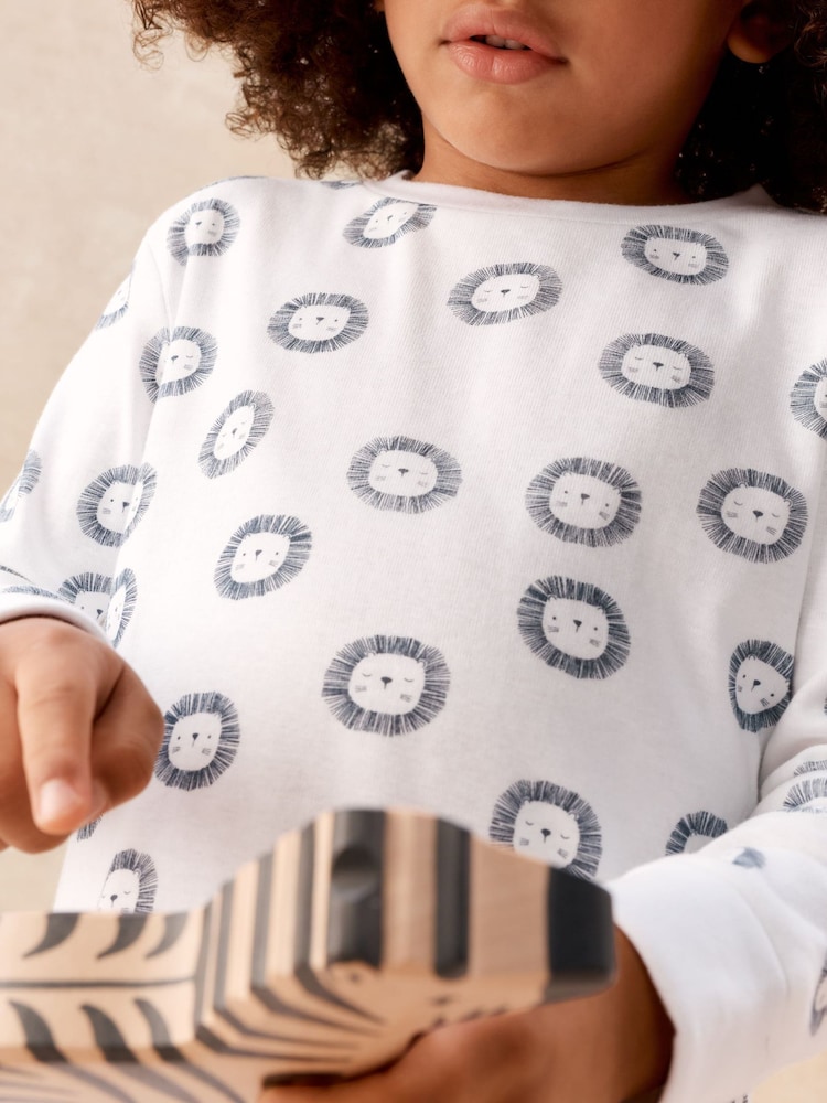 The White Company Blue Cotton Blend Lion Print Slim Fit Pyjamas - Image 2 of 4