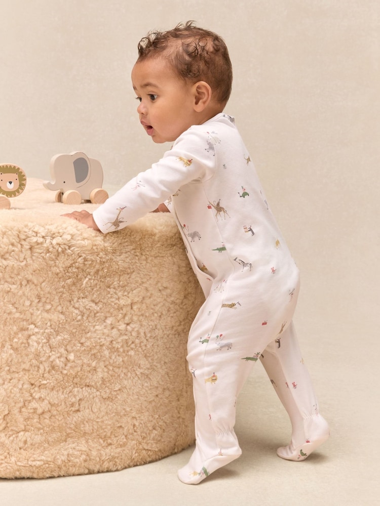 The White Company Cotton Party Animal Print Wrap Sleepsuit - Image 2 of 5