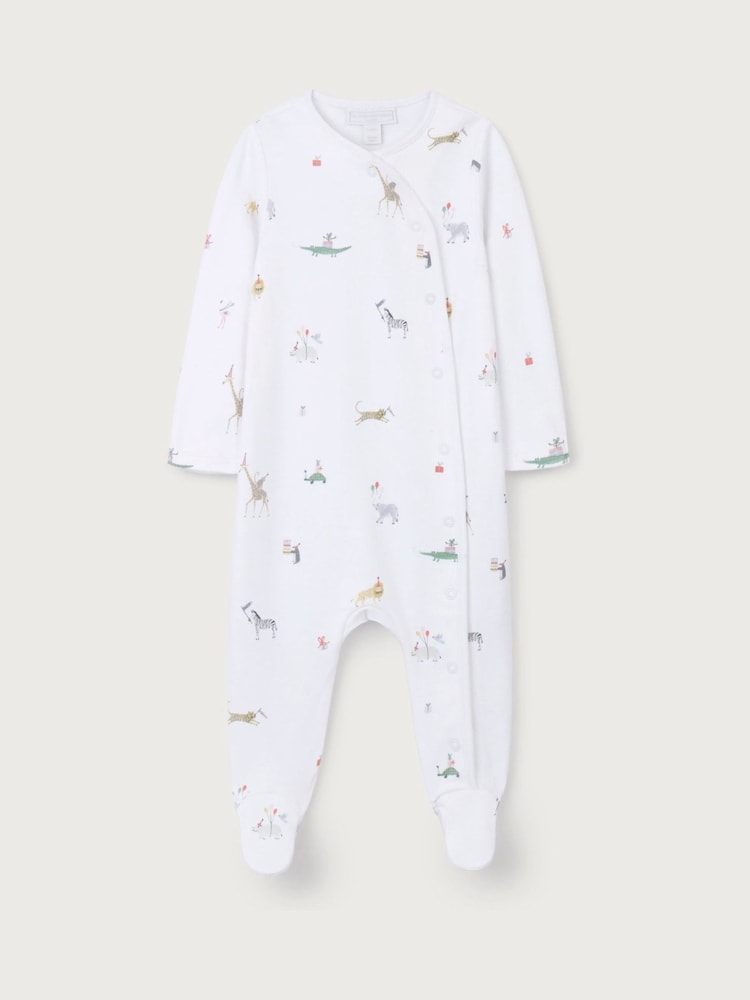 The White Company Cotton Party Animal Print Wrap Sleepsuit - Image 5 of 5
