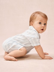 The White Company Blue Double Cotton Watercolour Stripe Classic Rompersuits - Image 1 of 5