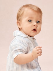 The White Company Blue Double Cotton Watercolour Stripe Classic Rompersuits - Image 3 of 5