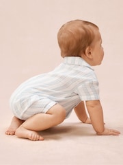 The White Company Blue Double Cotton Watercolour Stripe Classic Rompersuits - Image 4 of 5