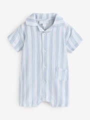 The White Company Blue Double Cotton Watercolour Stripe Classic Rompersuits - Image 5 of 5