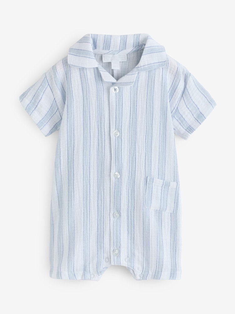 The White Company Blue Double Cotton Watercolour Stripe Classic Rompersuits - Image 5 of 5