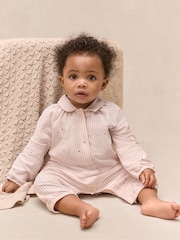 The White Company Cotton Blend Fine Stripe & Heart Classic Sleepsuit - صورة 1 من 5